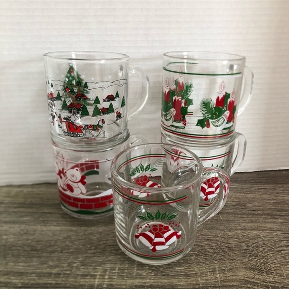 Vtg Festive Holiday Glass Mugs - Picture 1 of 14